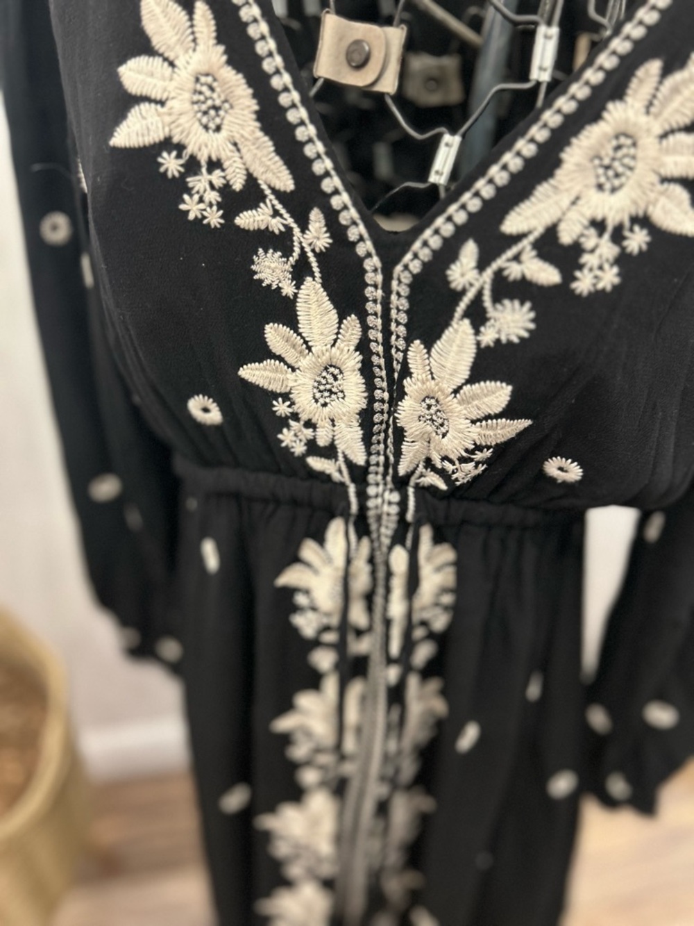 In Loom Black Midi Dress with Ivory Floral Embroidery - Picture 3 of 5